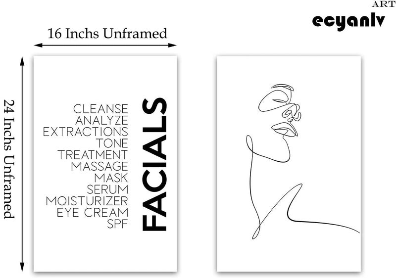 Ecyanlv Minimalist Line Art Print Facials Quotes Wall Art Black And White Canvas Print Spa Beauty Decor Woman Face Sketch One Line Drawing Art Painting Decor 16x24inch Unframed - Image 2